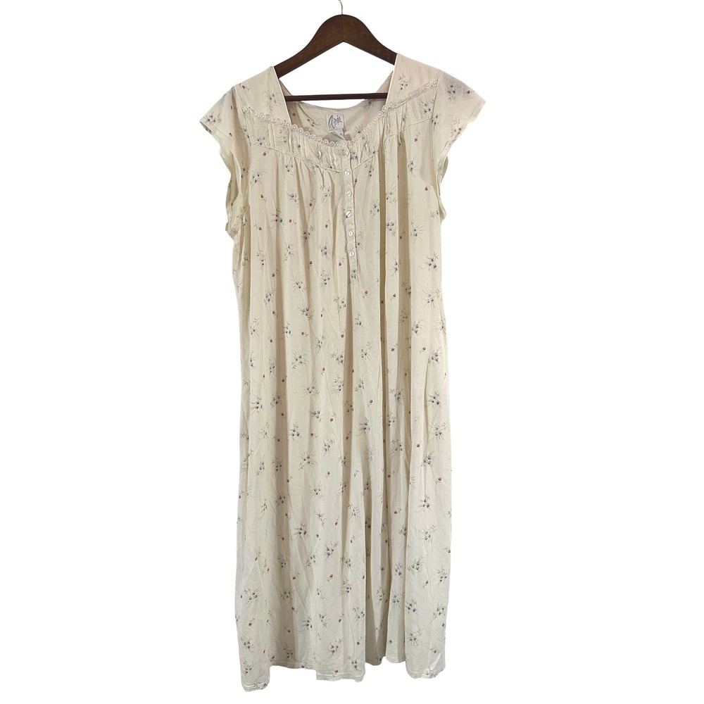 Aria Cream Floral Babydoll Nightgown 100% Cotton Size Large